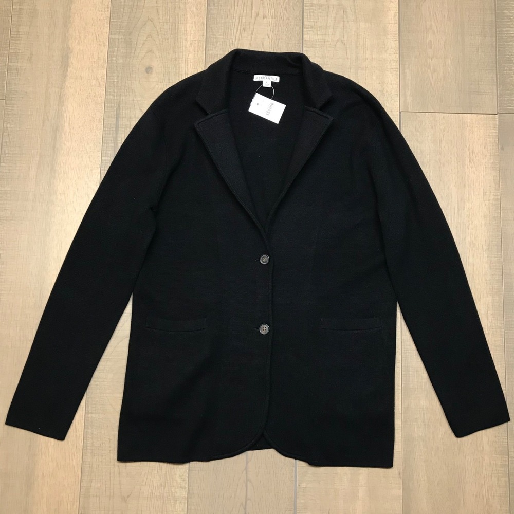 J.CREW Sweater Blazer Womens Sz L Black 2-Button Cotton Preppy Office Minimalist
